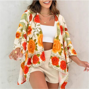 Loose-fitting Casual Womens Printed Cardigan Top