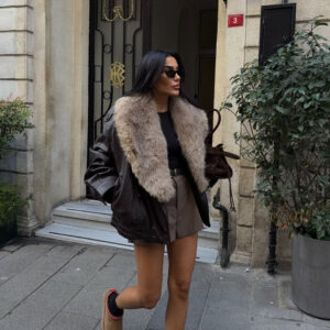 Women's Stylish And Elegant Faux Fur-Decorated Leather Jacket